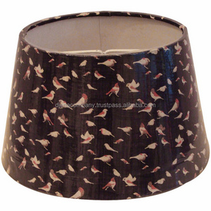 Small Birds Printed Brown Colour Plaid Fabric Pleated Lampshade Decorative Lampshade Fabric Lampshade