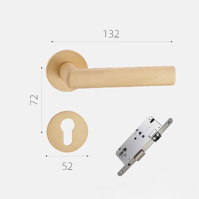 European Furniture Brushed Gold Door Handle Springs Main Wooden Privacy pull handles for doors  with Key Lock