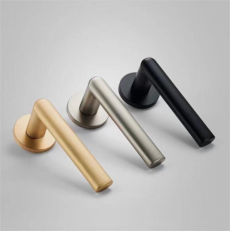 European Furniture Brushed Gold Door Handle Springs Main Wooden Privacy pull handles for doors  with Key Lock