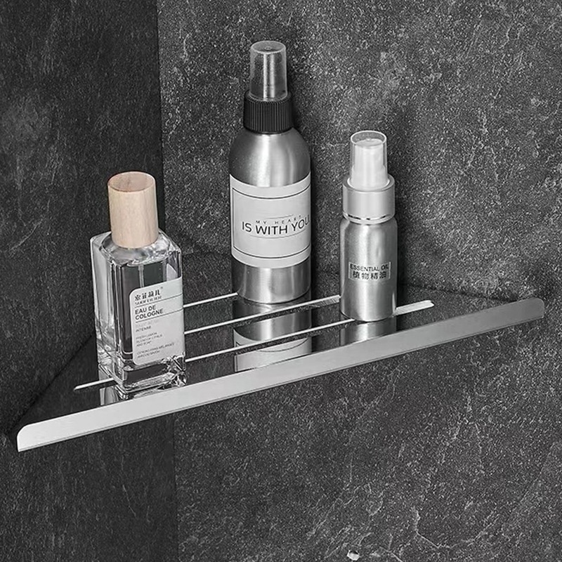 Custom Triangle Bathroom Storage Rack Stainless Steel Shower Caddy Matte Black Multi-functional Single Tier Corner Shower Shelf