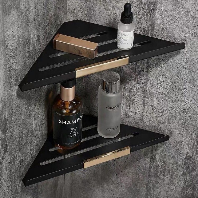 Custom Triangle Bathroom Storage Rack Stainless Steel Shower Caddy Matte Black Multi-functional Single Tier Corner Shower Shelf