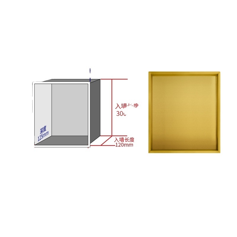 Customized 304 Stainless Steel Single and Double Gold Bathroom Shower Niche