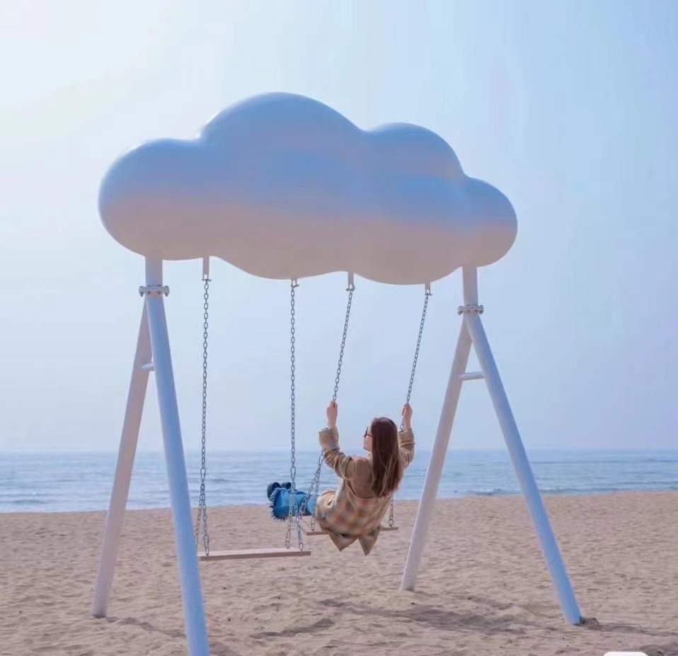 Popular equipment in seaside romantic swing shopping malls Amusement park farm use white cloud swing for taking photo