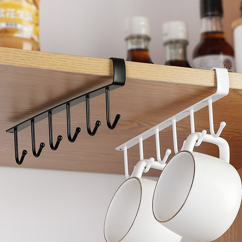 Kitchen metal hook multifunctional wardrobe hook hanging cup rack 6 hooks