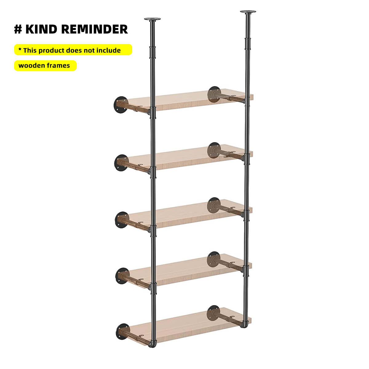 5-Story Metal Wall Mounted Pipe Rack Industrial DIY Home Decoration Kitchen Living Room Bathroom Metal Art Storage Rack