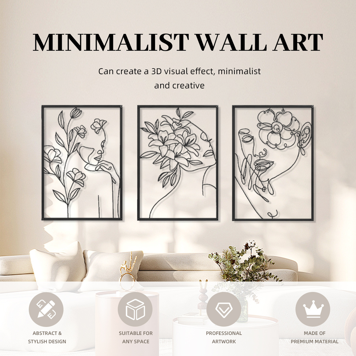 Customizable Minimalist Female Line Art Metal Wall Hanging Painting Art Deco Design for Indoor Decoration