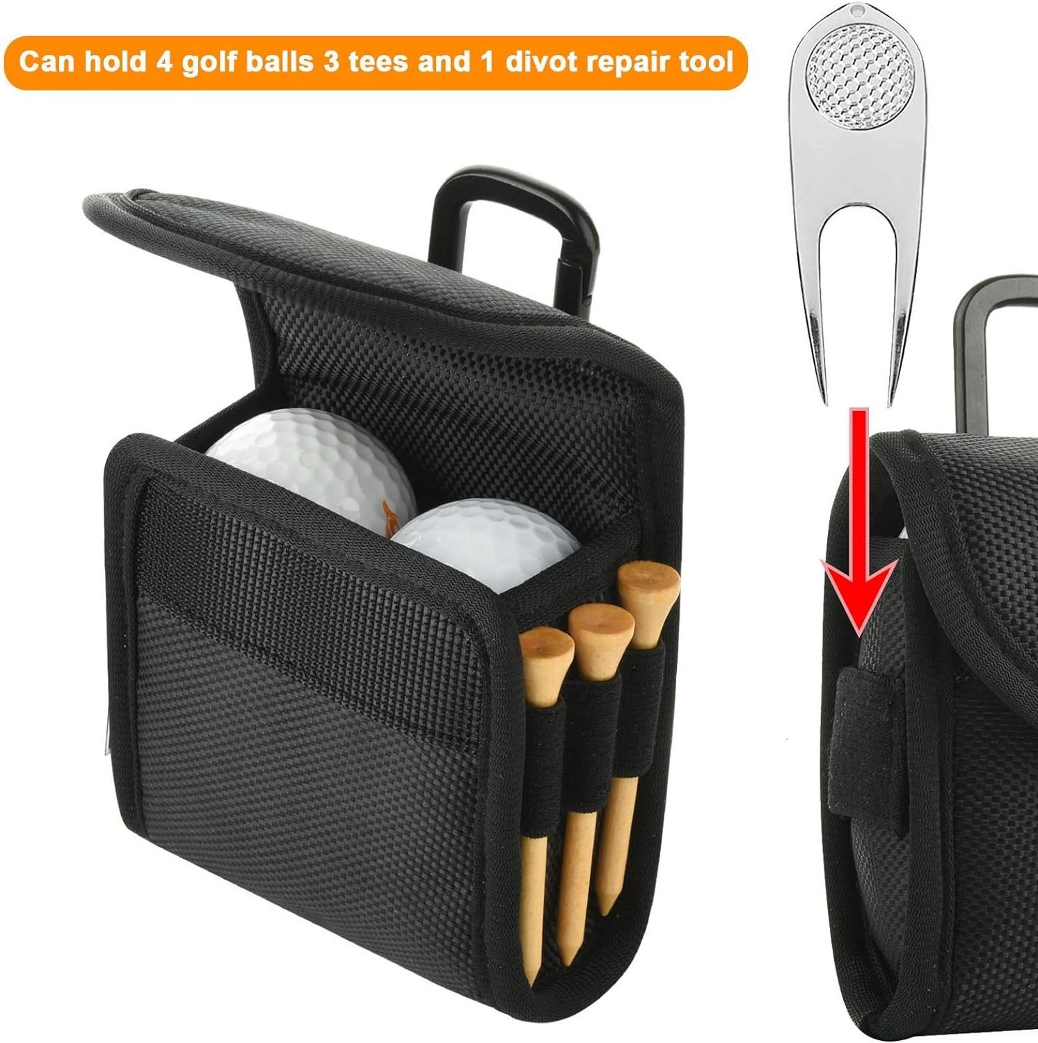 Golf Ball Pouch Golf Tees and Divot Repair Tool Holder Nylon Golf Bag Accessories Belt Bag Gifts for Men