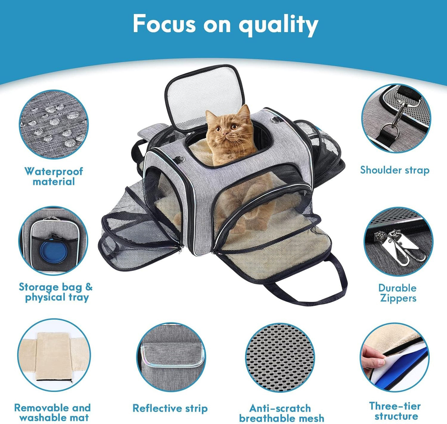 Portable Airline Approved Crossbody Foldable Breathable Pet Bag  Soft Bag Pet Travel Carrier