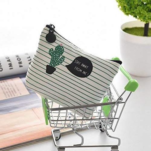 Canvas Coin Purse Women Cute Cactus Canvas Change Cash Bag Small Purse Wallet