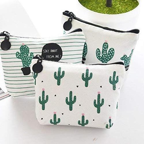 Canvas Coin Purse Women Cute Cactus Canvas Change Cash Bag Small Purse Wallet