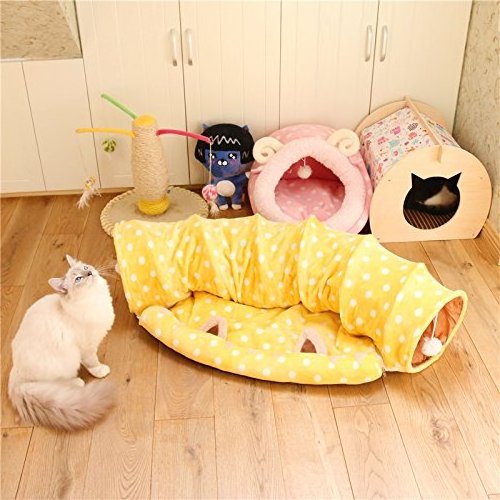 Cat Tunnel Toy And Bed With Scratching Ball Collapsible Cat Mate Easy To Clean Soft Removable Shack House Suitable For Puppy