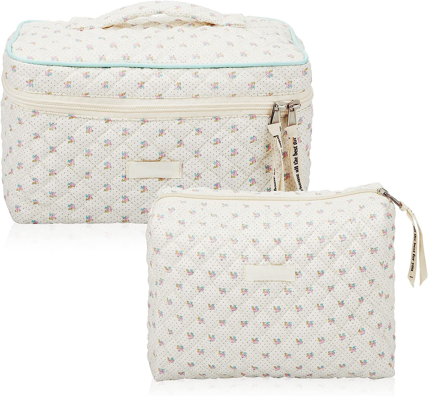 New Fashion Trend Soft 2pcs Makeup Cosmetics Pouch Quilted Travel Toiletry Bag Cotton Puffy Cosmetic Bag