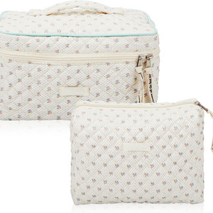 New Fashion Trend Soft 2pcs Makeup Cosmetics Pouch Quilted Travel Toiletry Bag Cotton Puffy Cosmetic Bag