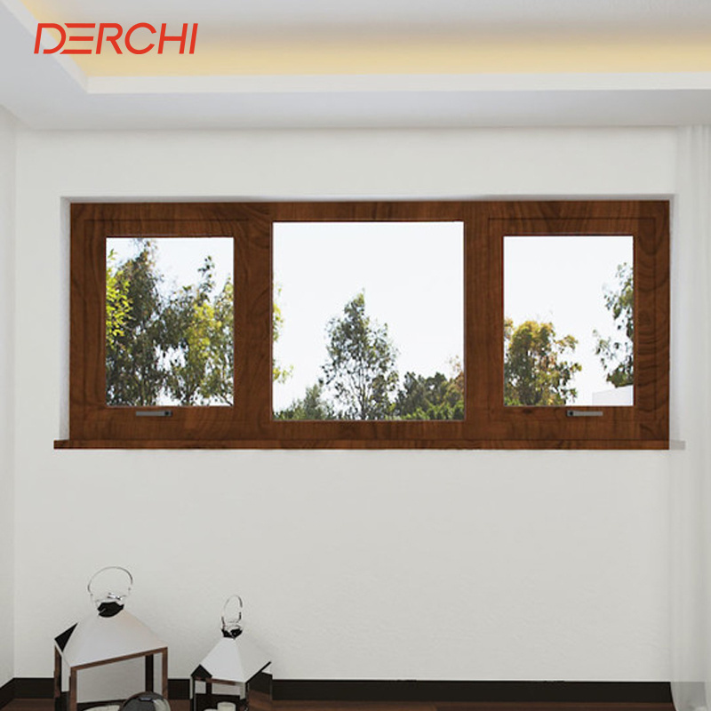 American Cheap Brown Bathroom Anti-Theft Fixed Double Ventilation Triple Pane Inward Opening Pvc Casement Window