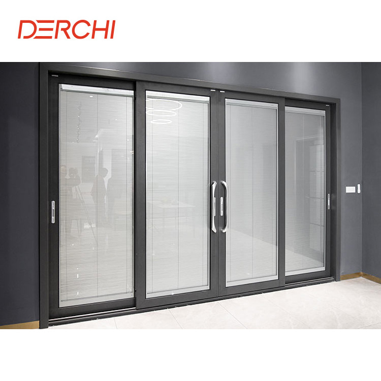 Derchi Exterior Thermal break Aluminum narrow sliding glass doors slim frame sliding door Balcony Patio Sliding Door