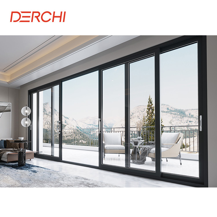 Derchi Exterior Thermal break Aluminum narrow sliding glass doors slim frame sliding door Balcony Patio Sliding Door