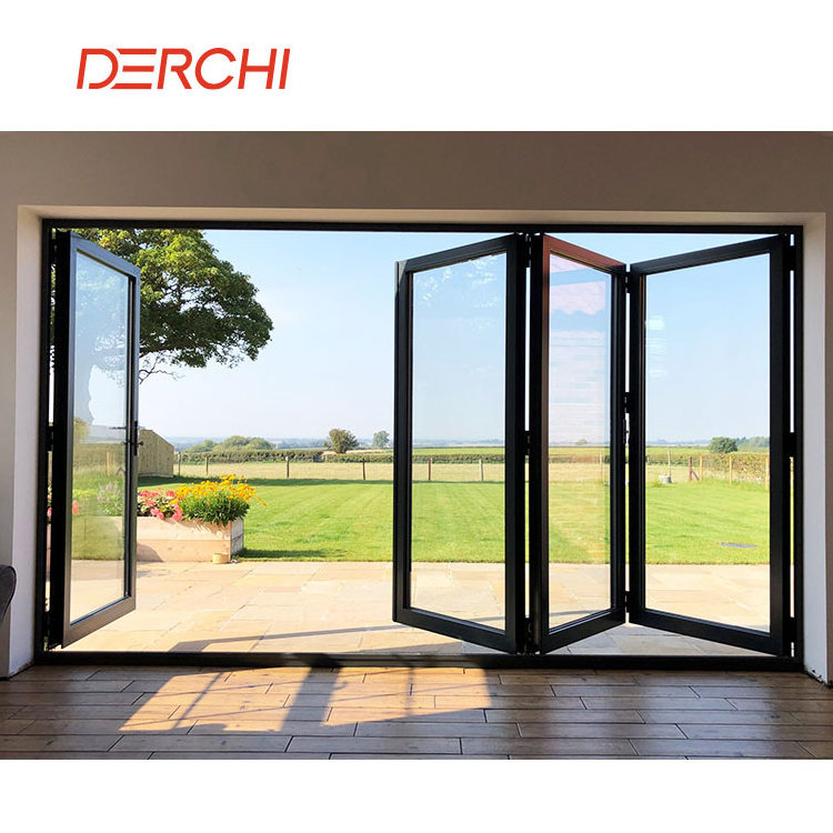 Bifold door tempered glass exterior grille accordion sliding folding doors