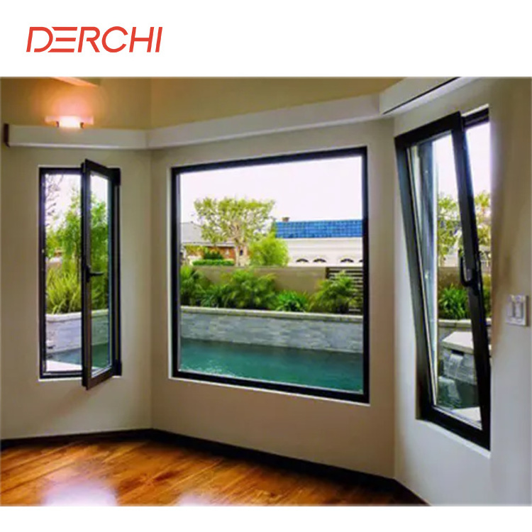 DERCHI NFRC Aluminium Cheap French Casement Storm Windows Open Inside Casement Window Push And Pull Tilt And Turn Swing Windows