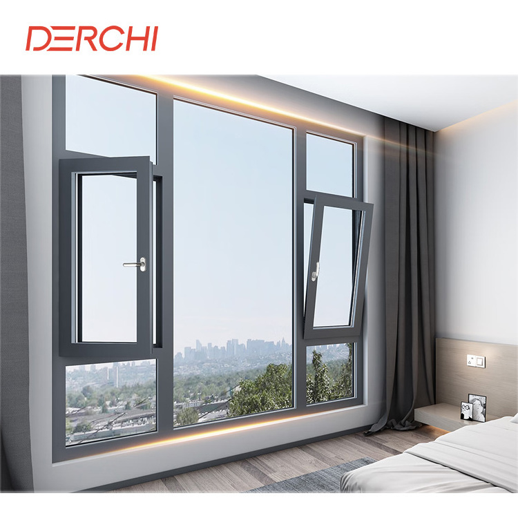 DERCHI NFRC Aluminium Cheap French Casement Storm Windows Open Inside Casement Window Push And Pull Tilt And Turn Swing Windows