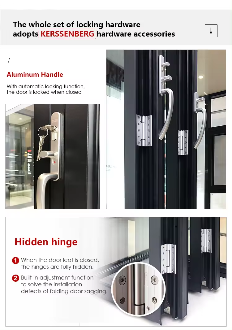 Soundproof Folding Door Exterior Accordion Door Aluminum Sliding Bi-fold Patio Doors