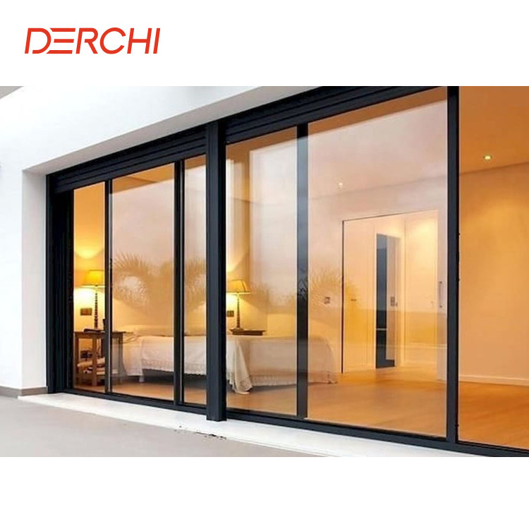 Derchi Exterior Thermal break Aluminum narrow sliding glass doors slim frame sliding door Balcony Patio Sliding Door