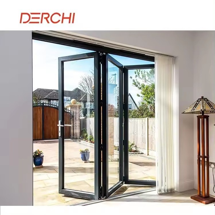 DERCHI Anti Impact Accordion Patio Doors North American Interior Double Glass Balcony Mute Aluminum Sliding Folding Bifold Doors