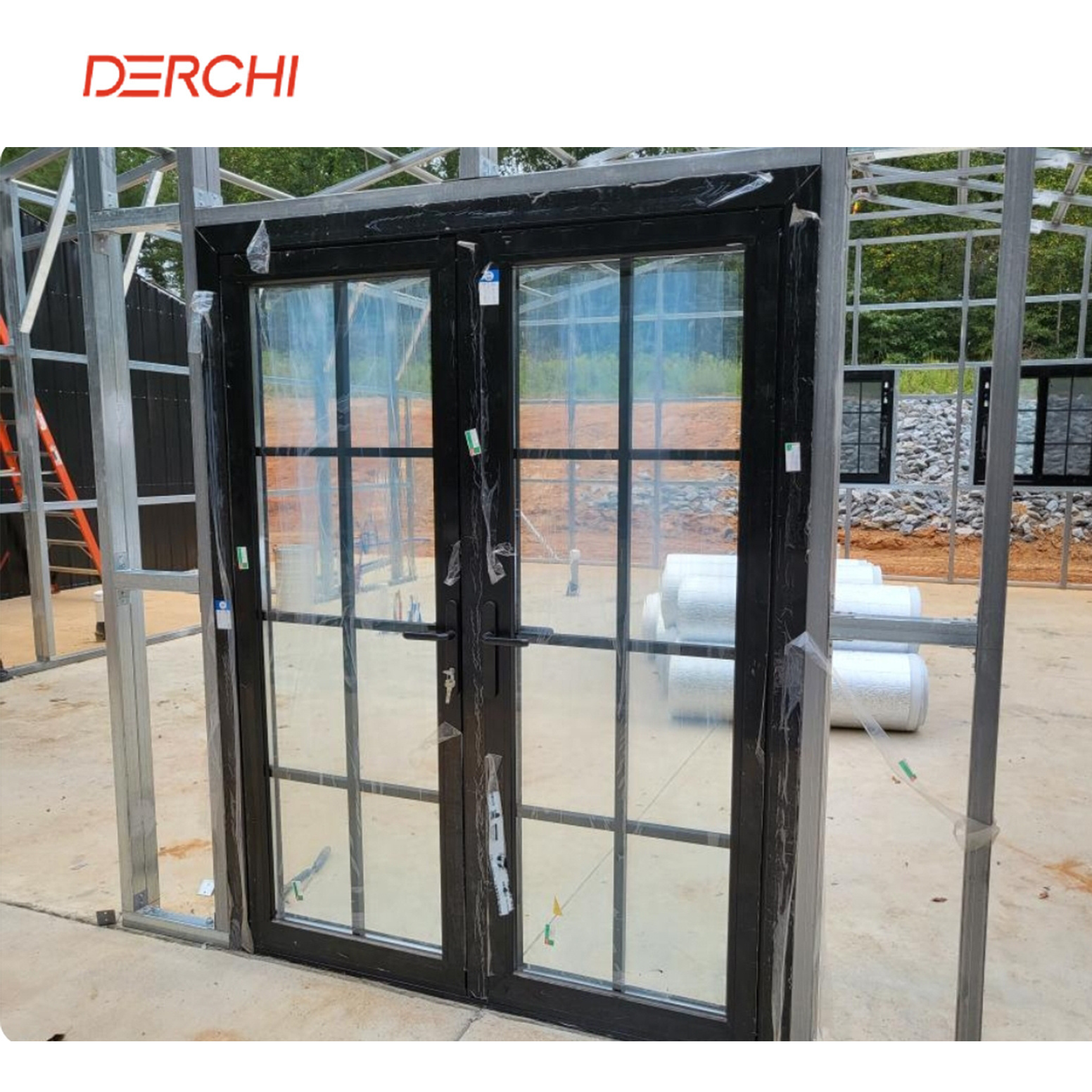 DERCHI Exterior Anti-Theft Customized Modern Indoor Divider Entry French Aluminum Casement Swing Glass Door