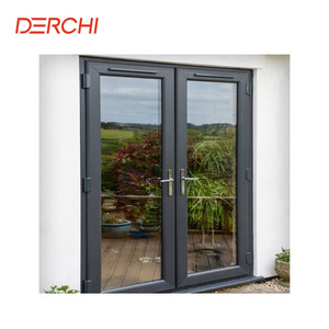 DERCHI Exterior Anti-Theft Customized Modern Indoor Divider Entry French Aluminum Casement Swing Glass Door