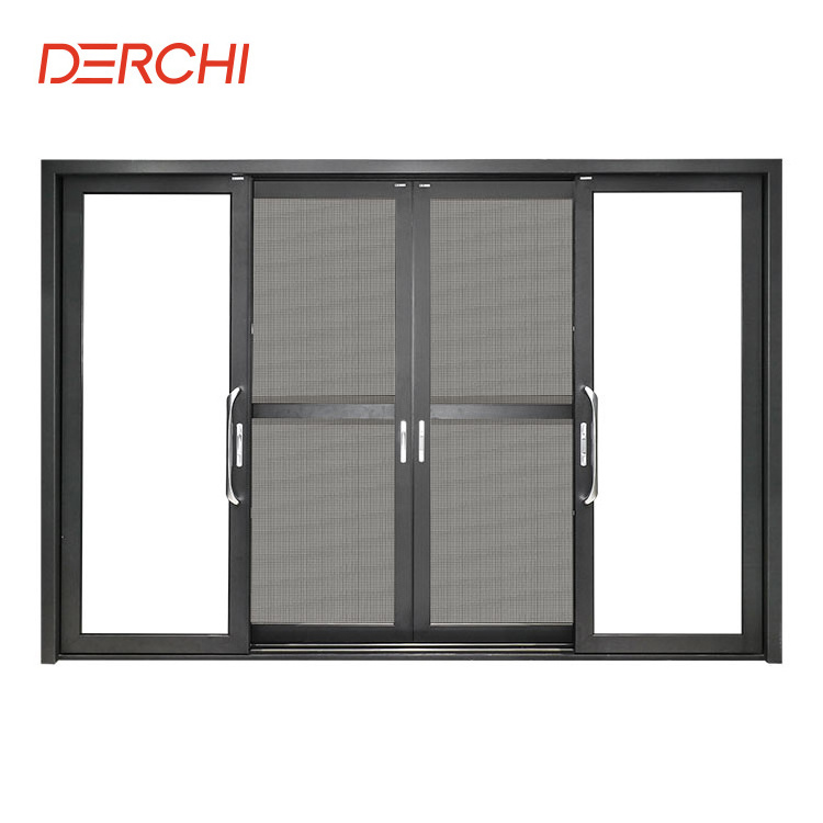 Derchi Exterior Thermal break Aluminum narrow sliding glass doors slim frame sliding door Balcony Patio Sliding Door