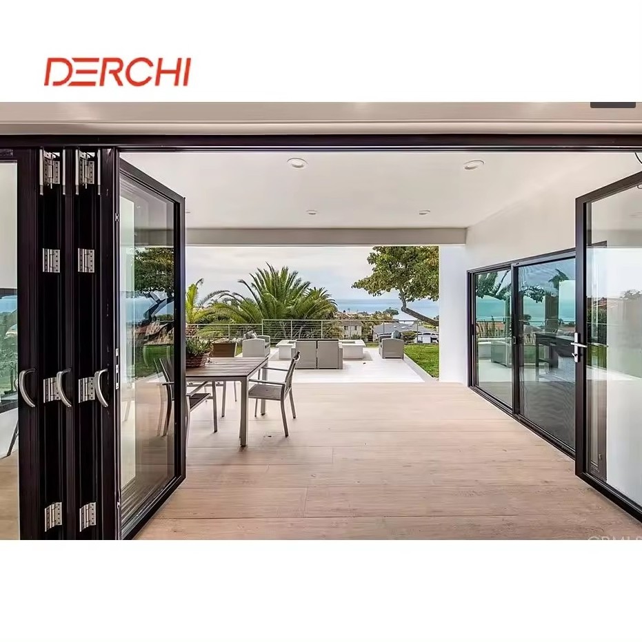 DERCHI Anti Impact Accordion Patio Doors North American Interior Double Glass Balcony Mute Aluminum Sliding Folding Bifold Doors