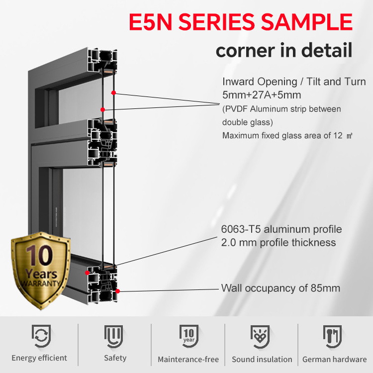 NFRC thermal break double glaze energy efficient aluminum casement windows for house villa tilt and turn window