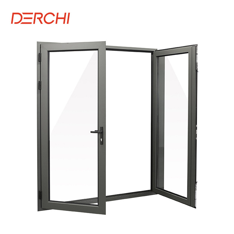 Security Commercial storefront double swing hinged french casement glass aluminum house exterior door design