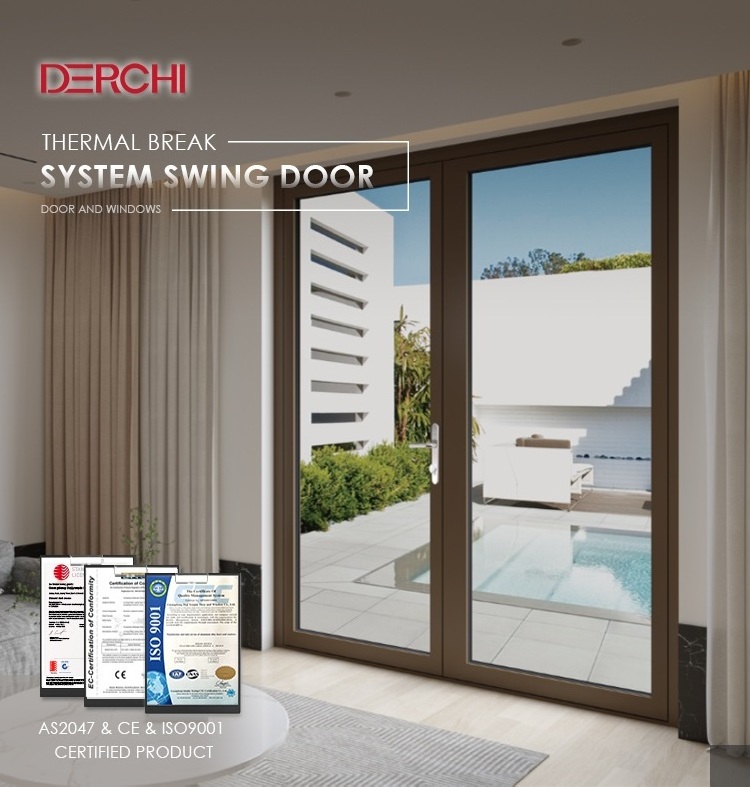 French door double swing and single swing thermal break aluminum glass door