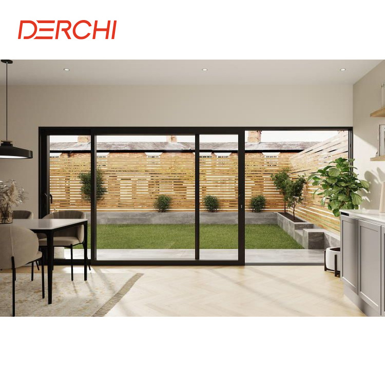 DERCHI Outdoor Hurricane Proof Patio Impact 4 Tracks Large Glass Exterior Balcony Aluminum Sliding Doors