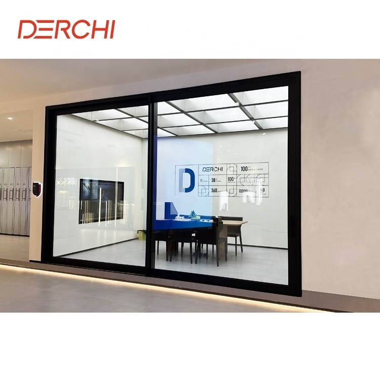 DERCHI NFRC moden slim frame black aluminum multi panel tempered glass patio sliding door hurricane impact sliding patio doors