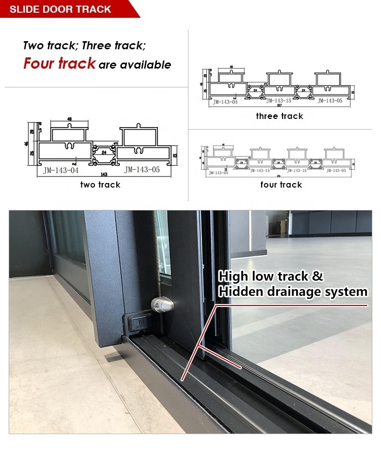 DERCHI NFRC moden slim frame black aluminum multi panel tempered glass patio sliding door hurricane impact sliding patio doors