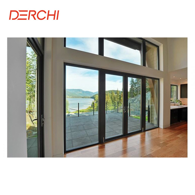 Anti theft french swing aluminum double entry doors with security