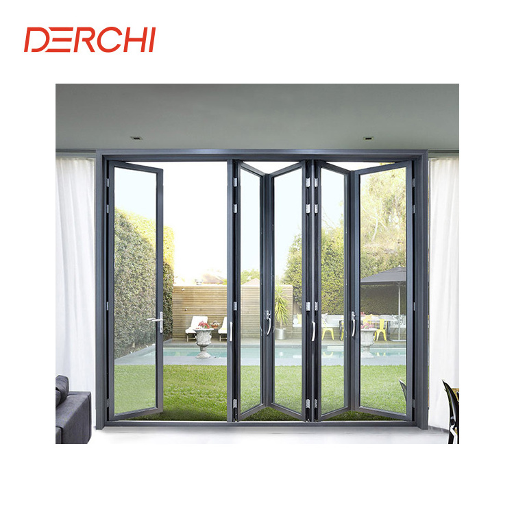 Customized modern exterior sound proof tempered glass aluminum  accordion folding door