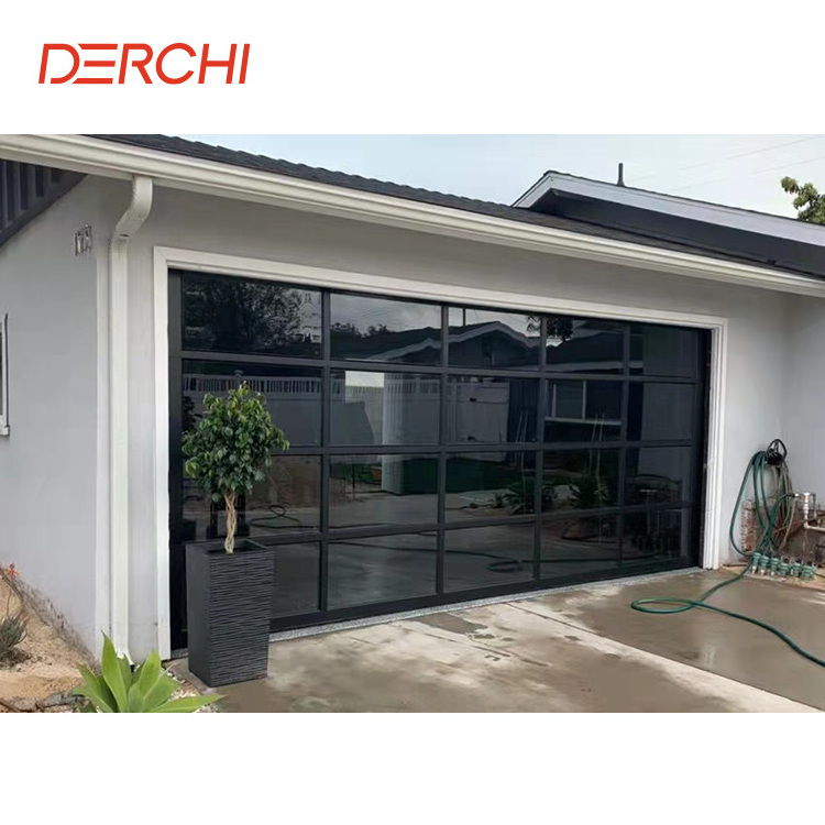 DERCHI New black combined glass panel automatic commercial exterior transparent garage door