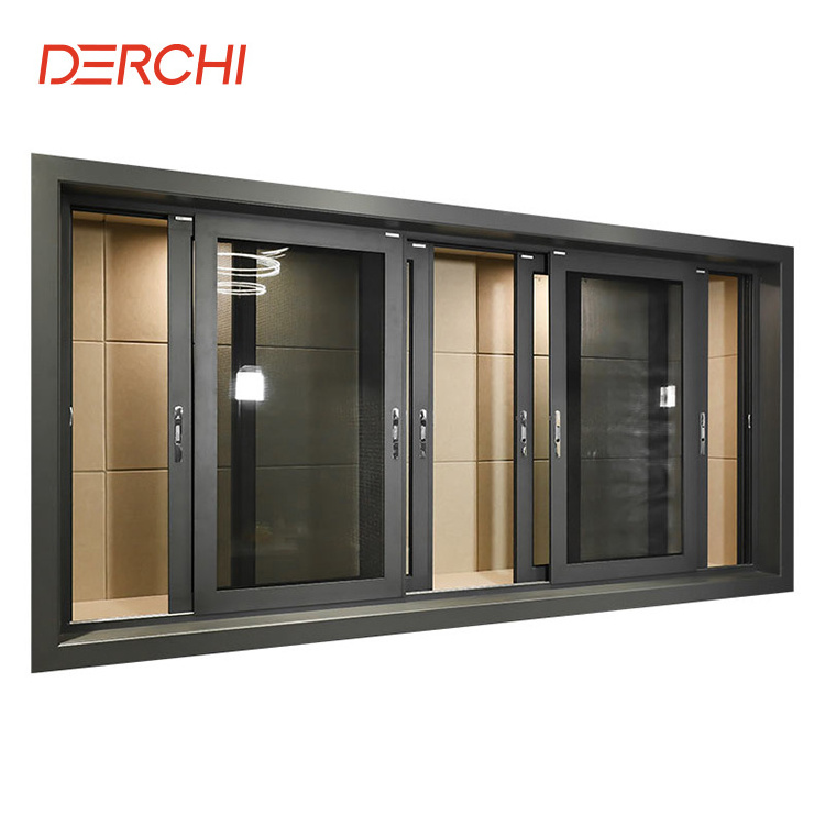 High quality aluminum profile sliding window glass reception window with fly screen