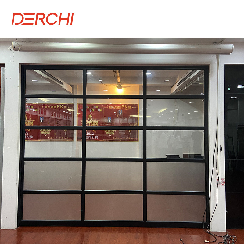 DERCHI New black combined glass panel automatic commercial exterior transparent garage door