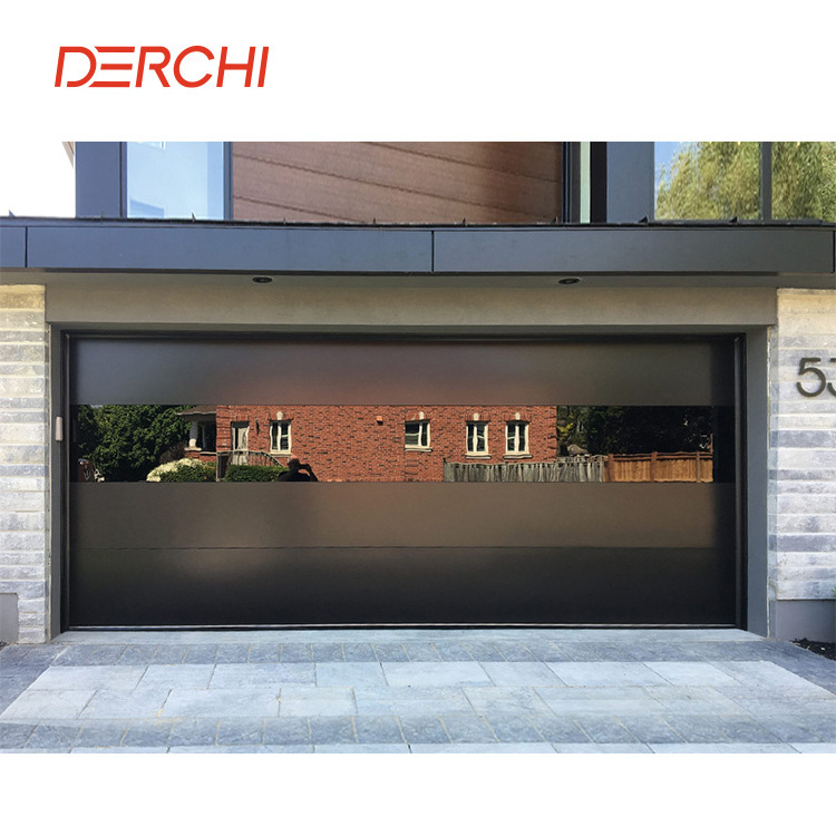 Modern security automatic upward sliding aluminum sectional mirror black glass garage door