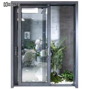 Dejiyoupin tempered glazed aluminum  double glass sliding stacking doors safety