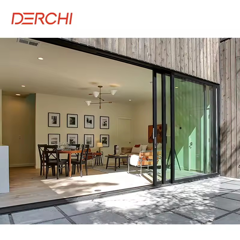 DERCHI NFRC AS2047 balcony porch aluminum multi slide doors exterior patio double panel energy efficient sliding door