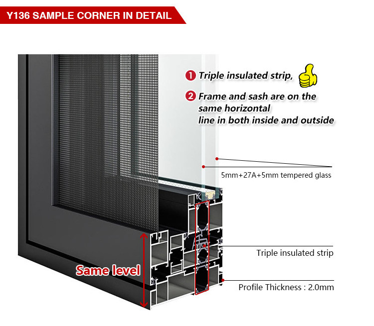 Hurricane Impact Windows Thermal Break Aluminum Casement Window Double Toughened Glass Aluminum Windows