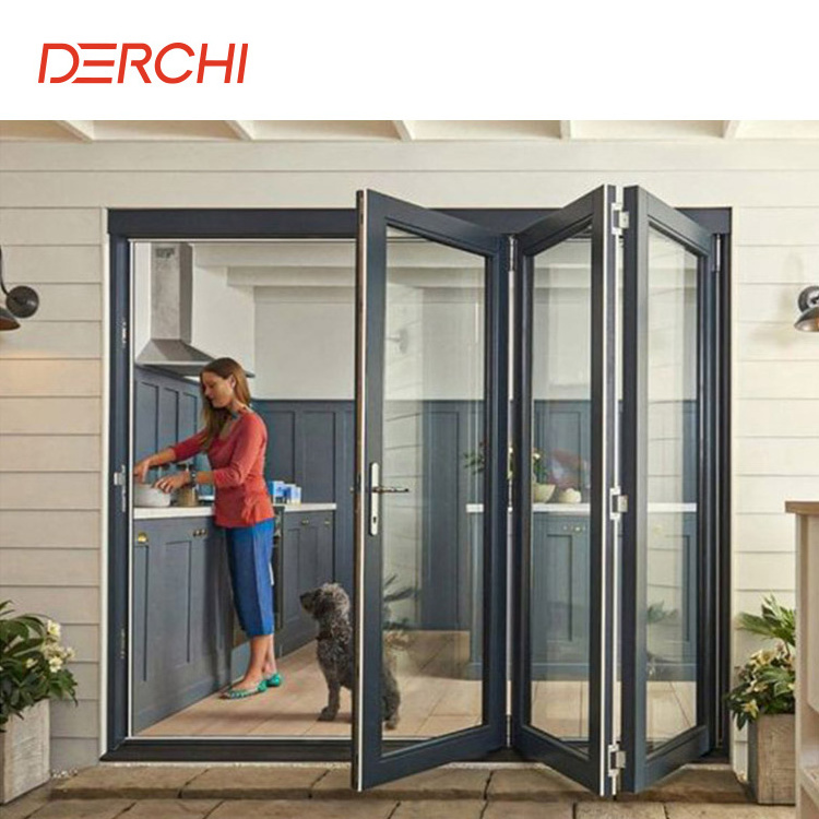 Customized modern exterior sound proof tempered glass aluminum  accordion folding door