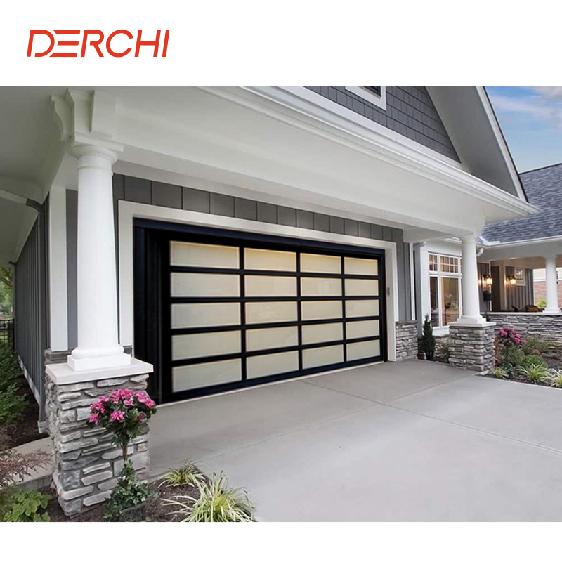 Modern security automatic upward sliding aluminum sectional mirror black glass garage door