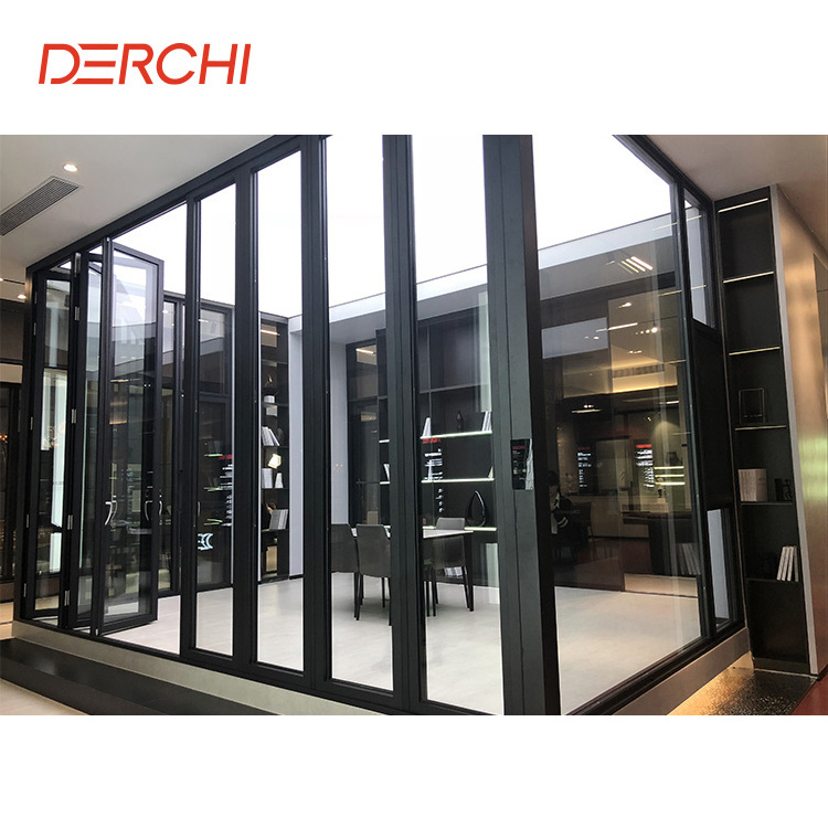 DERCHI NFRC USA hurricane impact sliding folding accordion glass door balcony aluminum thermal break bi-fold patio doors