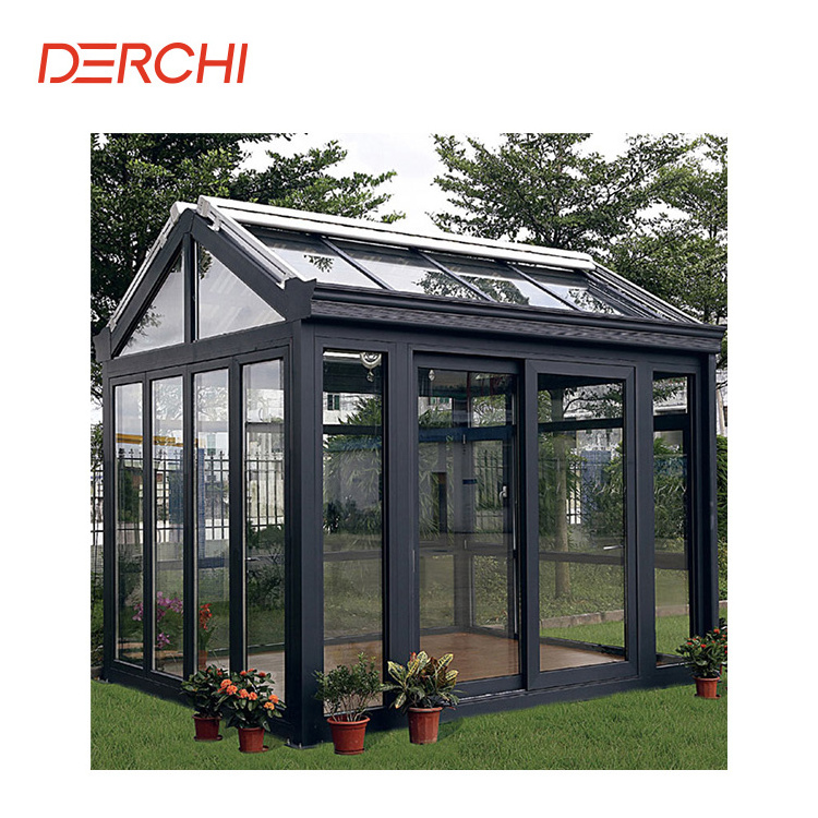 Outdoor free standing double glazed aluminum glass house sunroom with sliding door