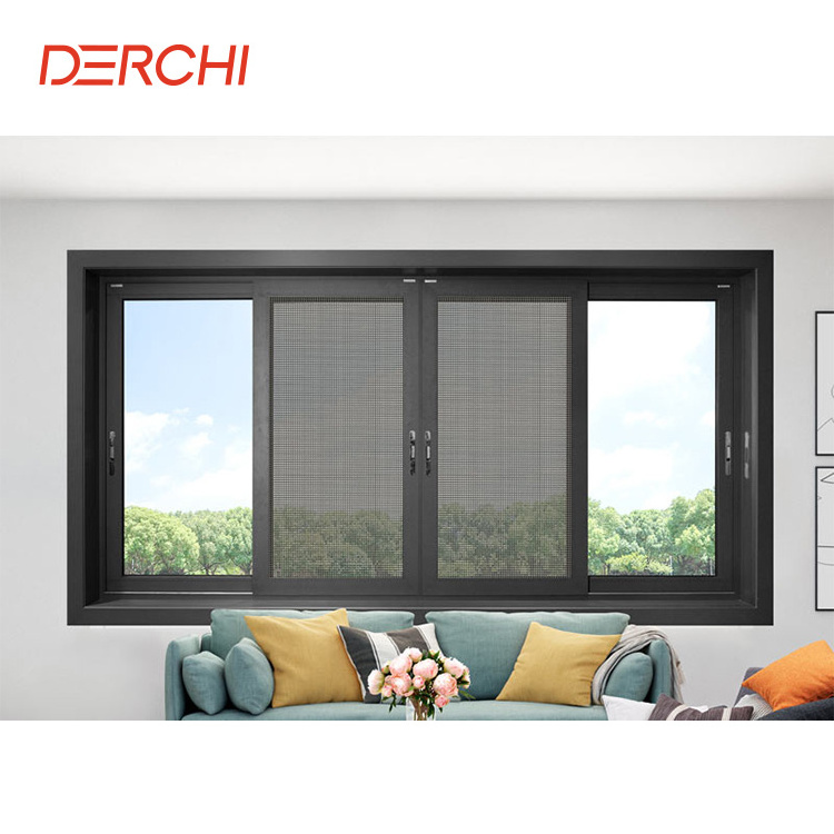 High quality aluminum profile sliding window glass reception window with fly screen